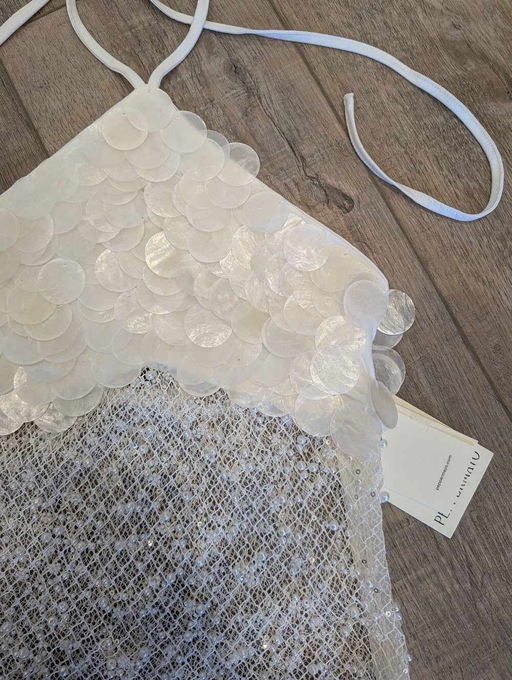 NWT Peppermayo Shelly White Halter Beaded Mesh Crop Top | Xsmall - Picture 5 of 6